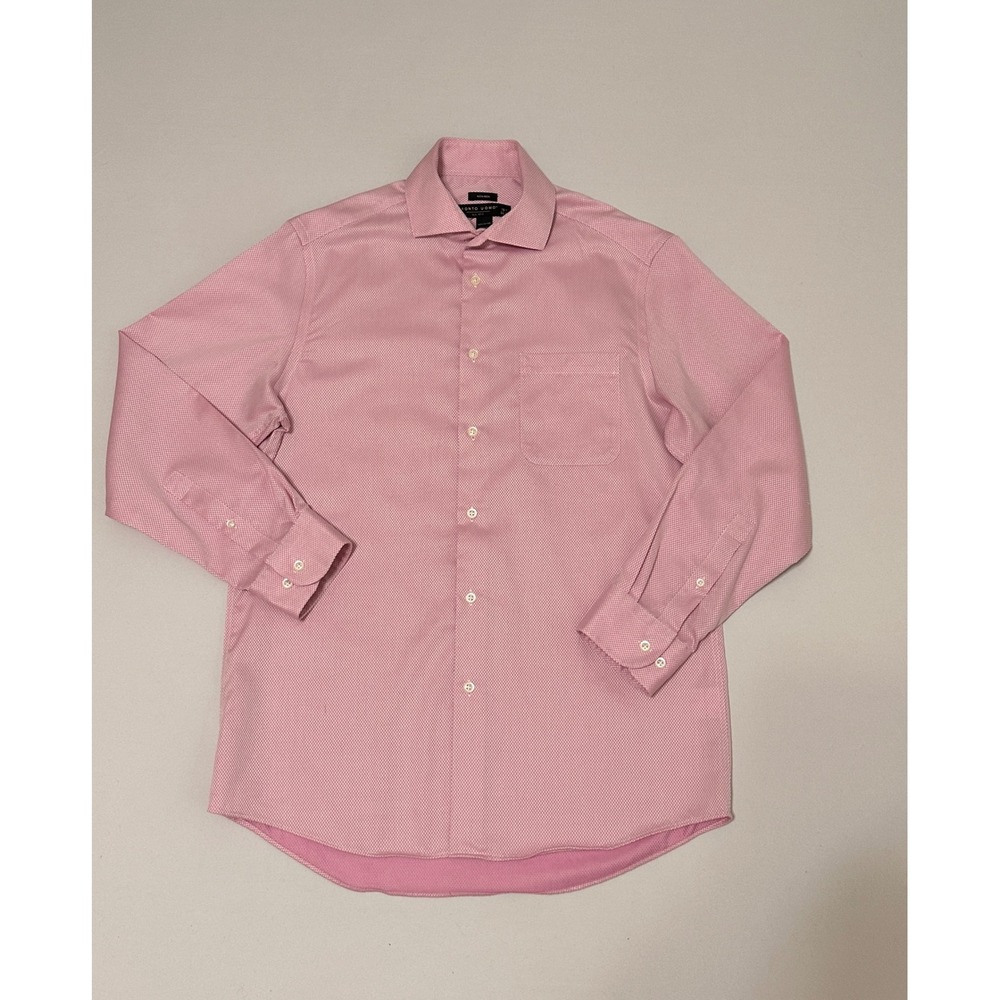 Pronto Uomo Mens Pink Non-Iron‎ Dress Shirt Modern Fit 15.5 32/33 Cotton Dobby